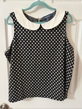 ModCloth White Peter Pan Collar Black Daisy Sleeveless Top NWOT